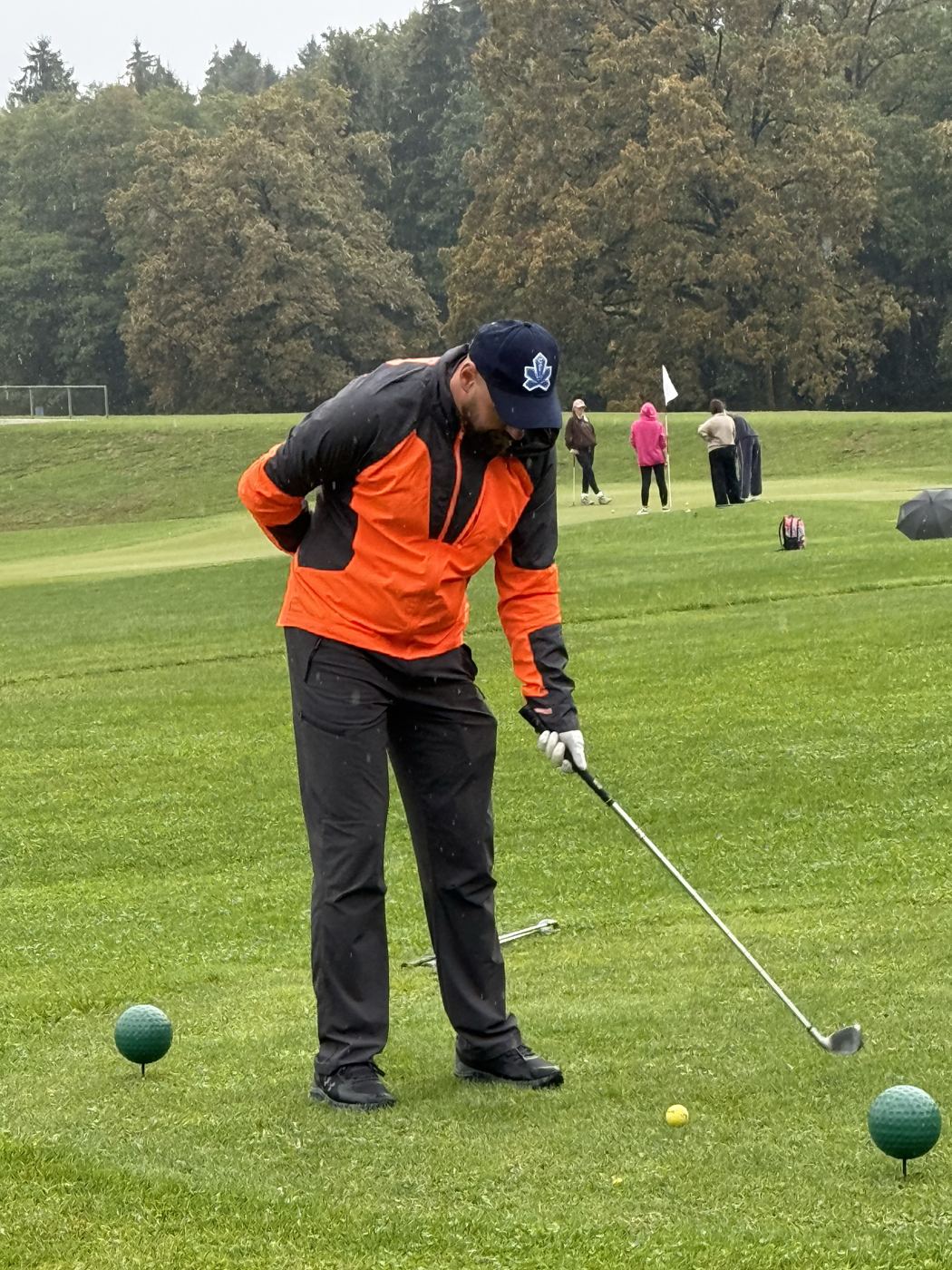 A Ukrainian veteran lining up a shot on the course at Golf Brdo